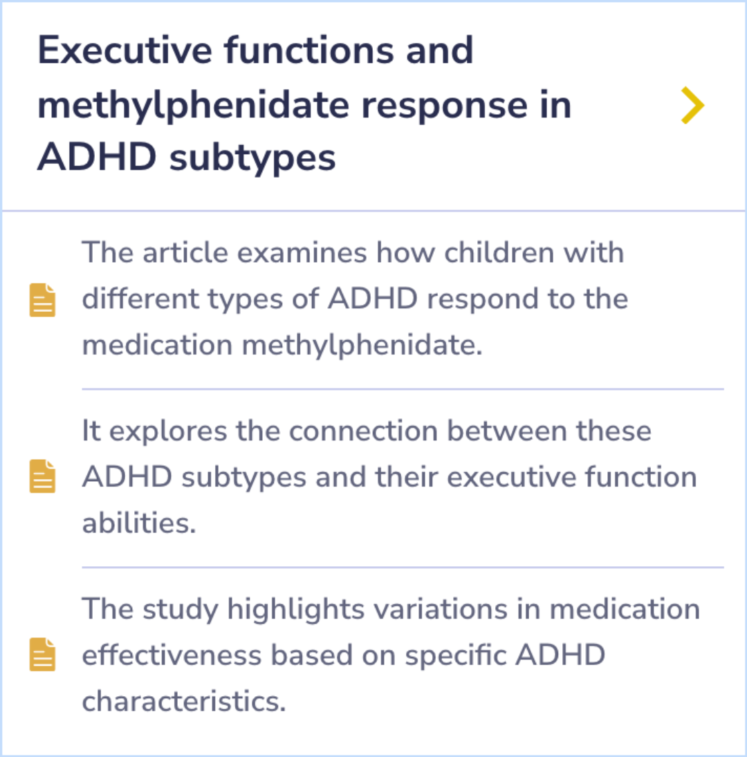 A Summary Card exploring a comparative analysis of dosage and its effects in controlled trials for adult ADHD treatment, highlighting key data from the study.