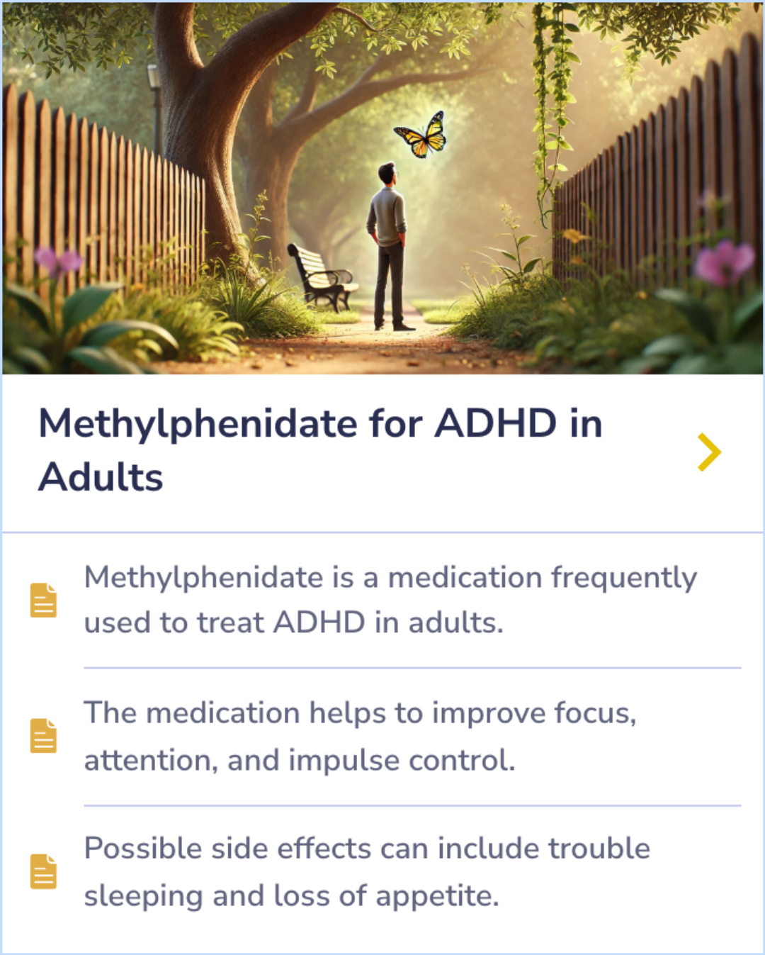 A summary card comparing cardiovascular event rates between adults using methylphenidate and nonusers, highlighting sudden death and ventricular arrhythmia.