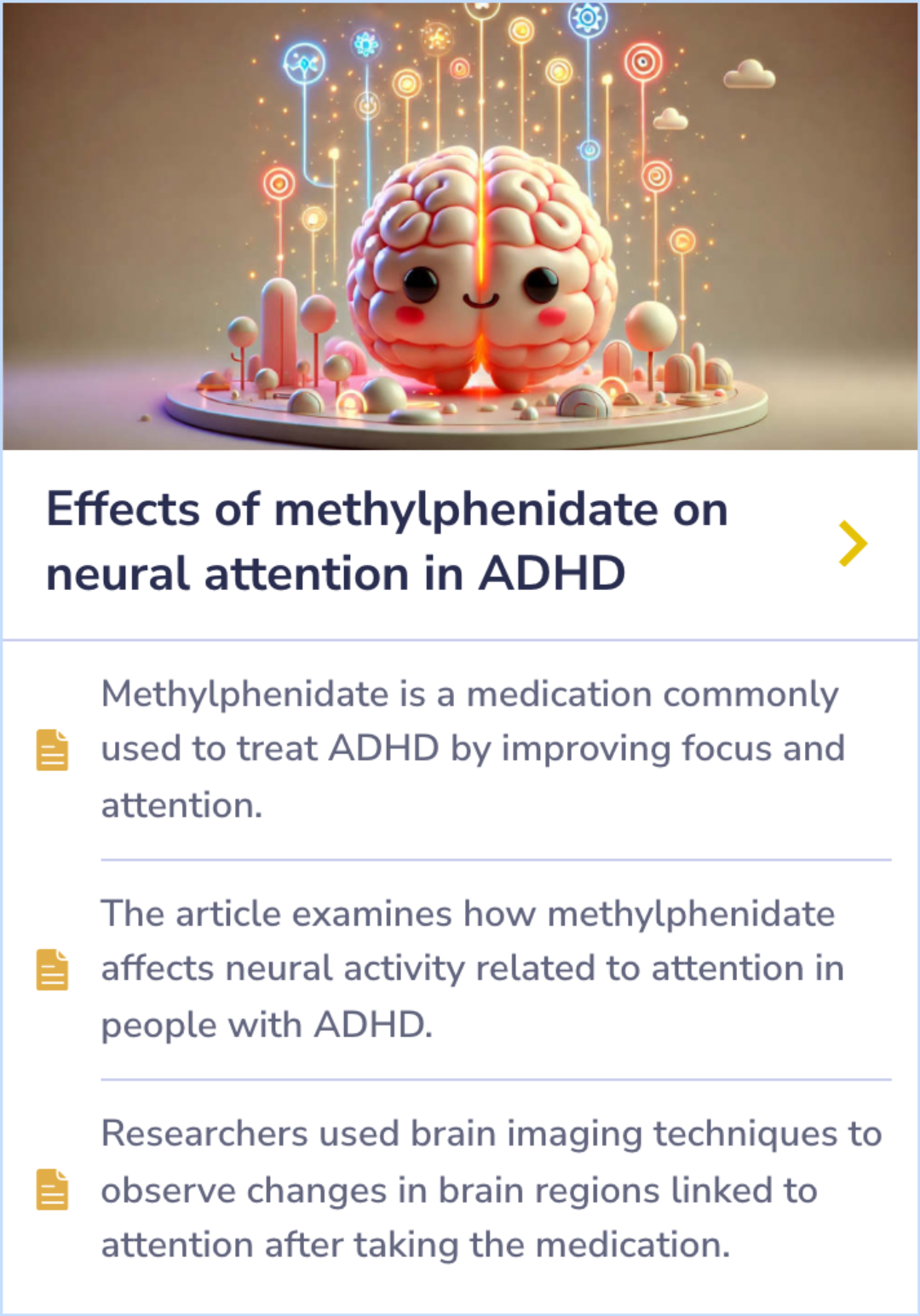 Card summarizing a study comparing three treatments for children with ADHD to assess social functioning improvements.